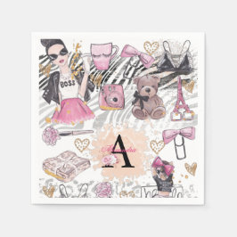 Girl Chef Luxury Zebra Rosa Black Pappersservett