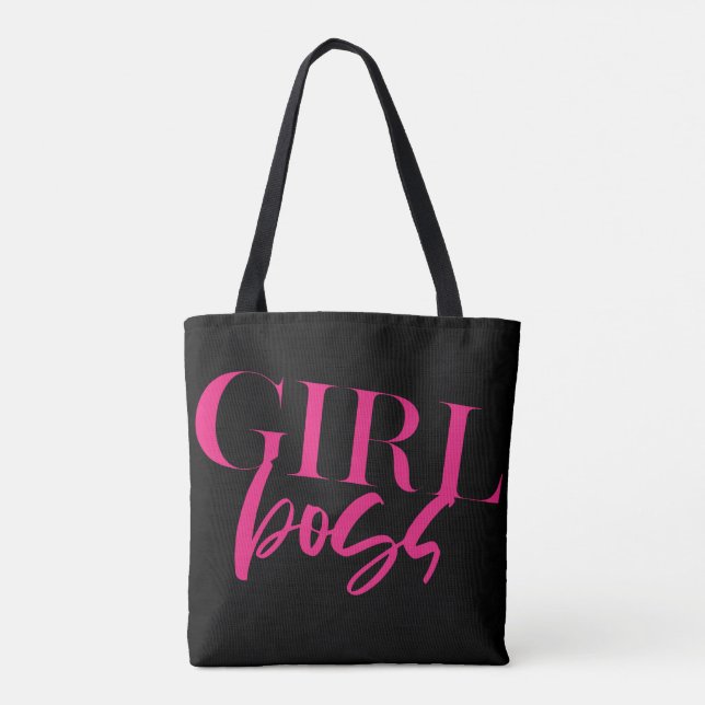 Girl Chef | Rosa på svart | Modern Tygkasse (Baksida)