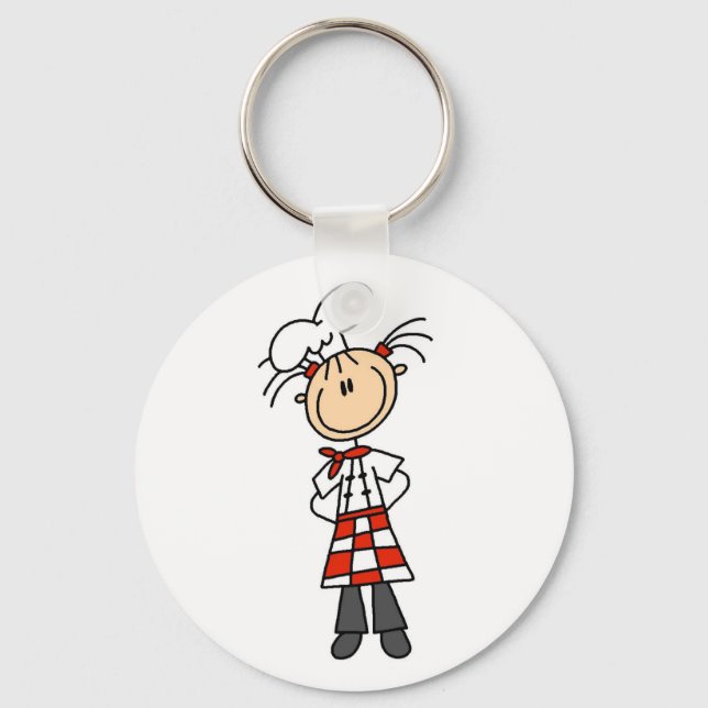 Girl Chef Stick figur Tshirts och Gifts Nyckelring (Framsida)