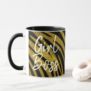 Girl Chef Zebra ränder & Faux Guld Glitter Mugg