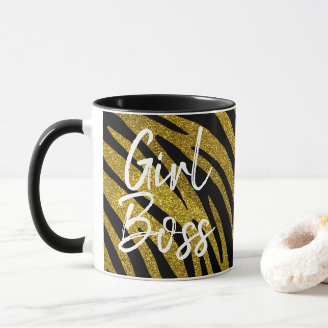 Girl Chef Zebra ränder & Faux Guld Glitter Mugg (Med munk)