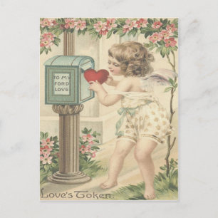 Girl Cherub Heart Cupid Mailbox Valentine Helg Vykort