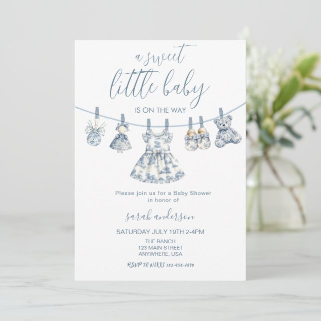 Girl Chinoiserie Toile barnkläders Baby Shower Inbjudningar (Stående Fram)