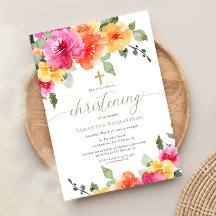 Girl Christening bright vår rosa orange blommigt
