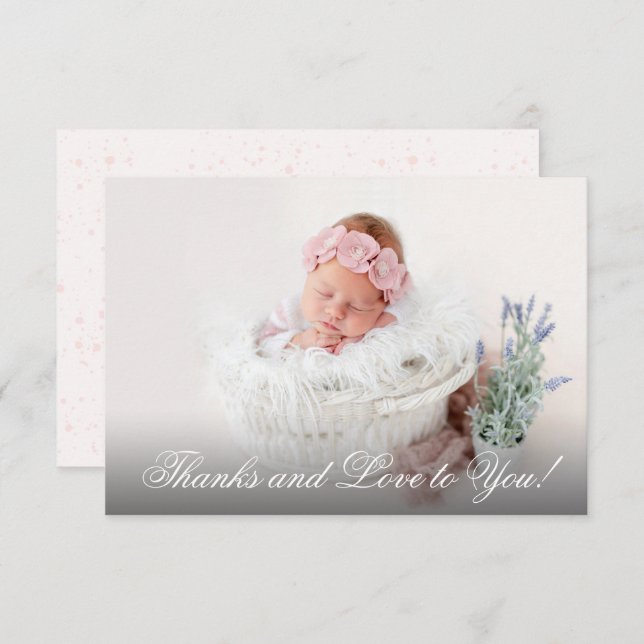 Girl Christening Pink Watercolor  Tack Kort (Fram/baksida)