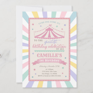 Girl Circus Theme Birthday Party Invitation Inbjudningar