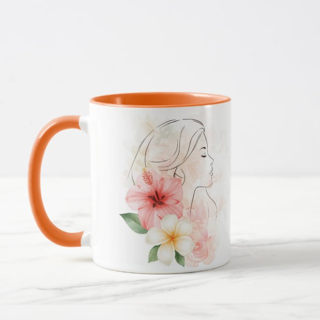 Girl close her eyes whithe flower-watercolor  mugg (Vänster)