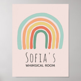 Girl Cute Rosa Boho Rainbow Baby Nursery Poster