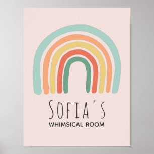 Girl Cute Rosa Boho Rainbow Baby Nursery Poster