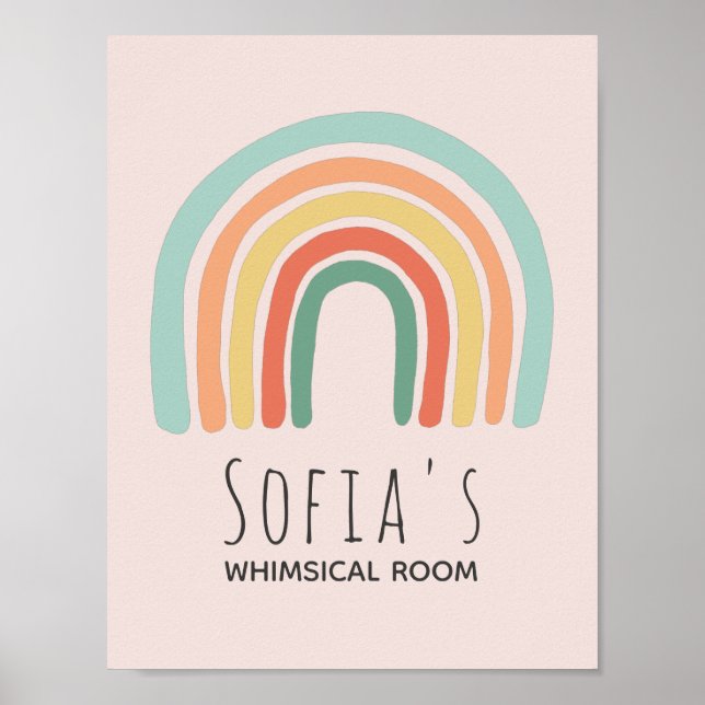 Girl Cute Rosa Boho Rainbow Baby Nursery Poster (Framsidan)