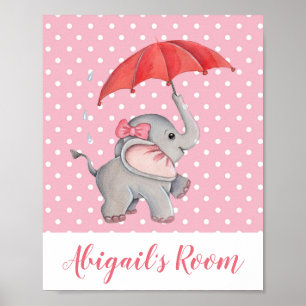 Girl Cute Rosa Elephant Polka Dot Kids'Room Poster