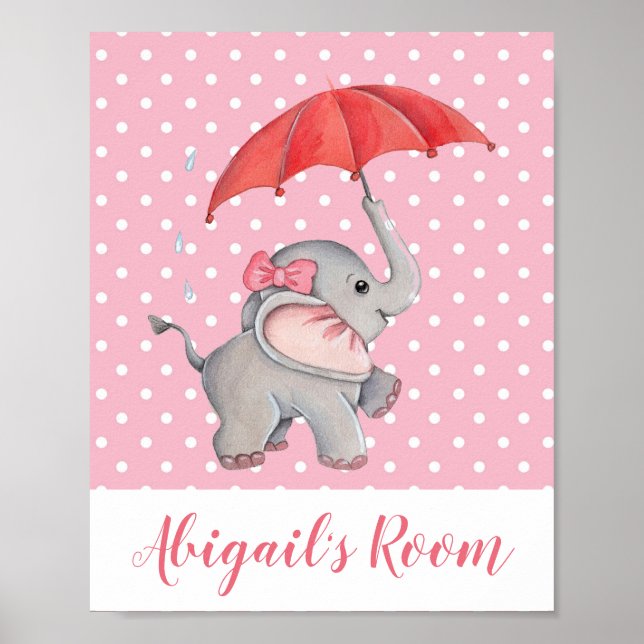 Girl Cute Rosa Elephant Polka Dot Kids'Room Poster (Framsidan)