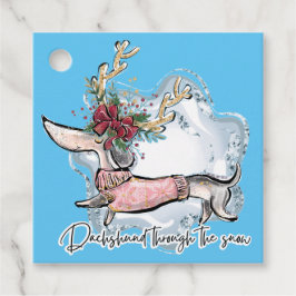 Girl Dachshund genom Snö Gåvor Etiketter