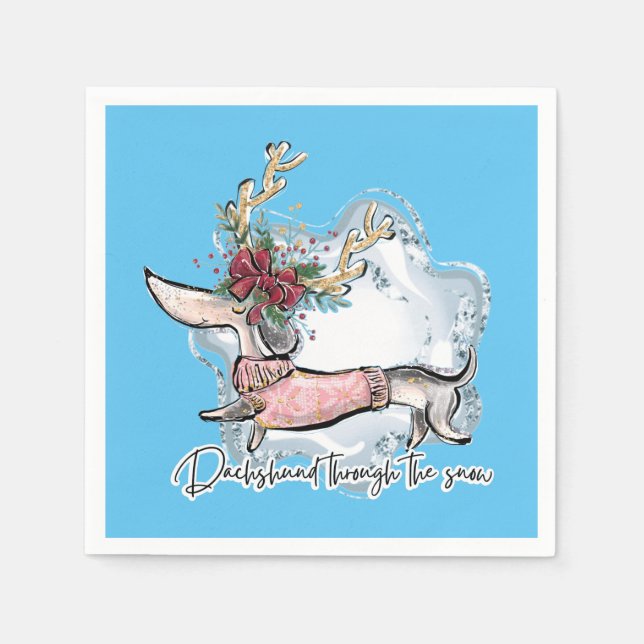 Girl Dachshund genom Snö Pappersservett (Framsidan)