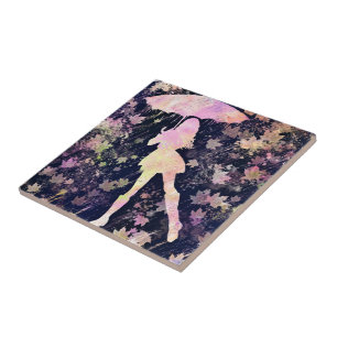 Girl Dancing in Rain Ceramic Tile Kakelplatta