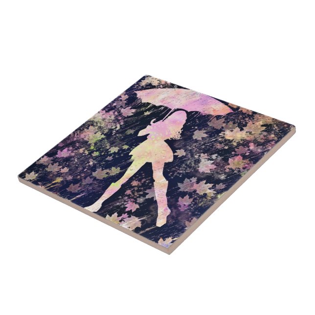 Girl Dancing in Rain Ceramic Tile Kakelplatta (Sidan)