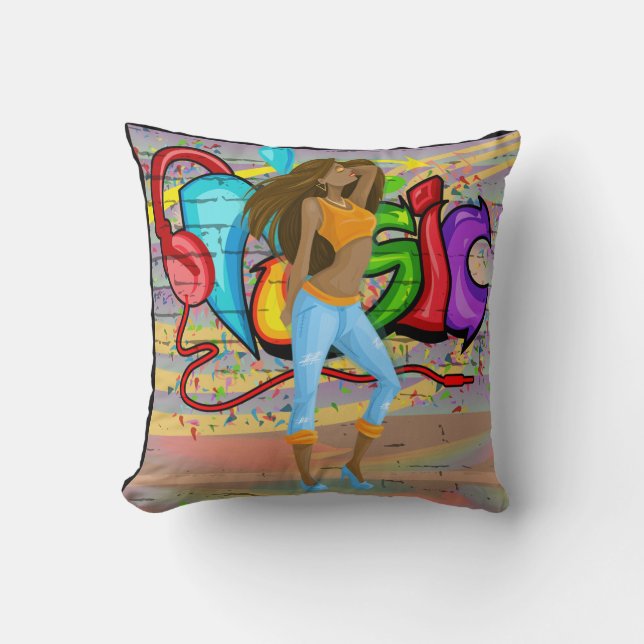 Girl Dancing Music Graffiti Wall Background 2 Kudde (Framsida)