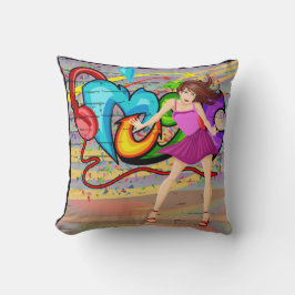 Girl Dancing Music Graffiti Wall Background 4 Kudde
