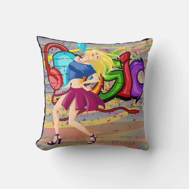 Girl Dancing Music Graffiti Wall Background 5 Kudde (Framsida)