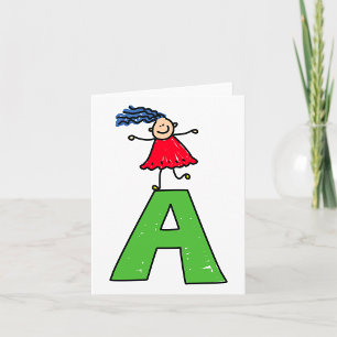 Girl Dancing på Grönt Brev A Roligt Alphabet Kort