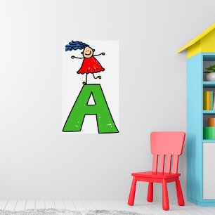 Girl Dancing på Grönt Brev A Roligt Alphabet Poster