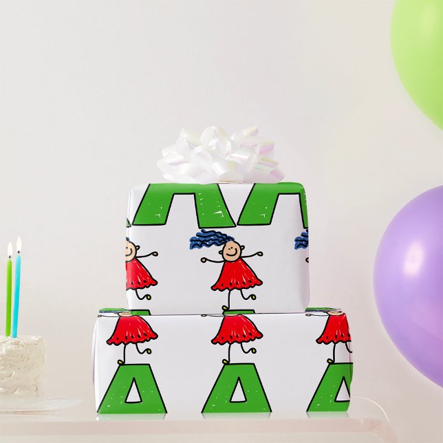 Girl Dancing på Grönt Brev A Roligt Alphabet Presentpapper (Skapare uppladdad)