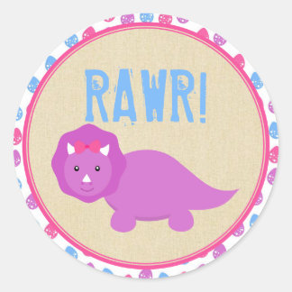 Girl Dinosaur Birthday Stickers Rosa Dinosaurs Runt Klistermärke