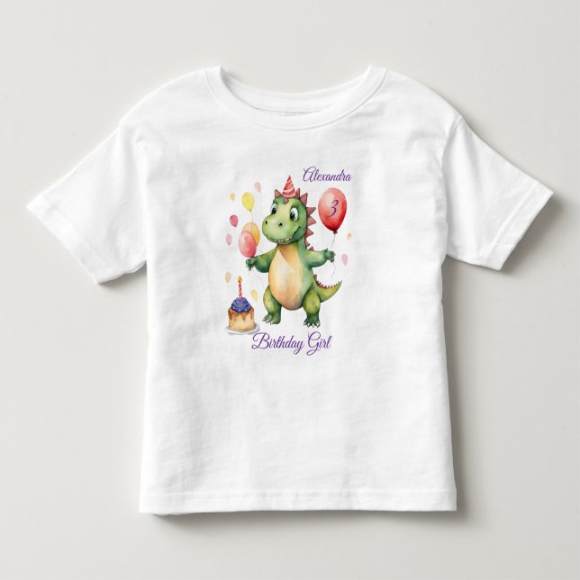Girl Dinosaur Birthday T Shirt (Framsida)