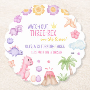 Girl Dinosaur Birthday Underlägg Papper
