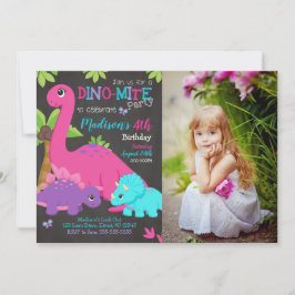 Girl Dinosaur Photo Birthday Invitation Dino Party Inbjudningar