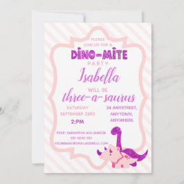 Girl Dinosaur Rosa Födelsedagsfest inbjudan