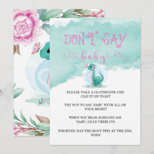 Girl Dinosaur Rosa Peony Säg inte Baby Inbjudnings