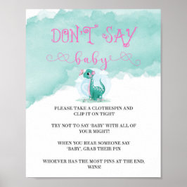Girl Dinosaur Rosa Peony Säg inte Baby Inbjudnings Poster