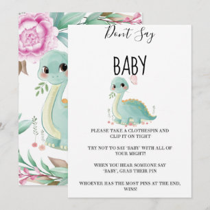 Girl Dinosaur Rosa Peony Säg inte Baby-kort