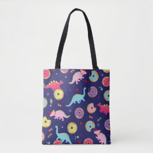 Girl Dinosaurs och Donuts Tote Bag Tygkasse