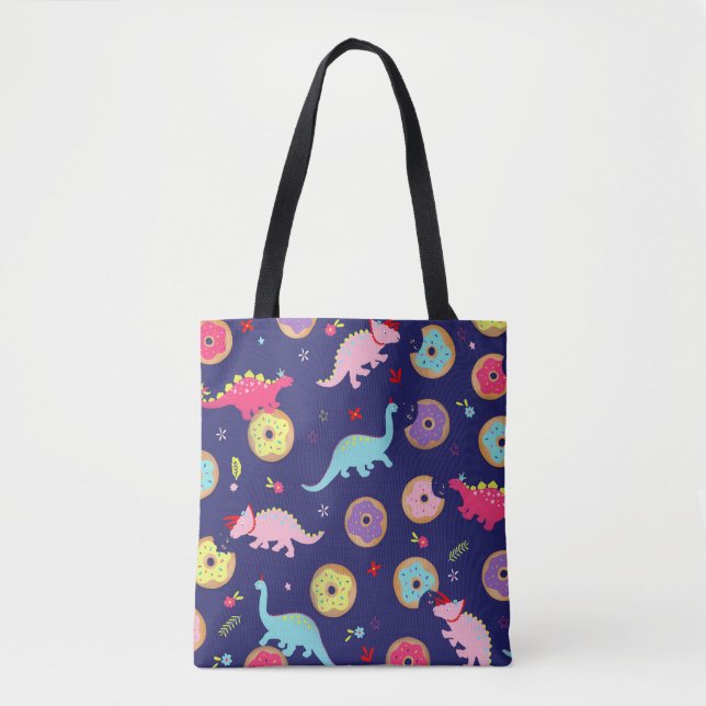 Girl Dinosaurs och Donuts Tote Bag Tygkasse (Framsida)