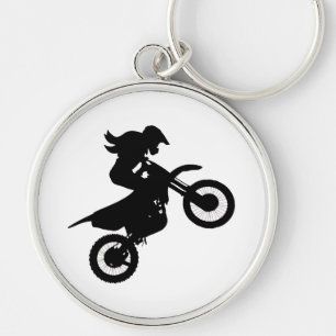 Girl Dirt Bike Rund Silverfärgad Nyckelring