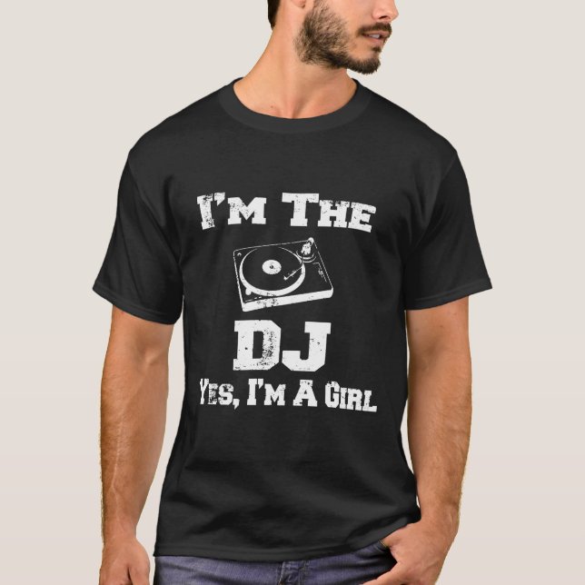 Girl Dj Vintage Turntable Shirt T (Framsida)