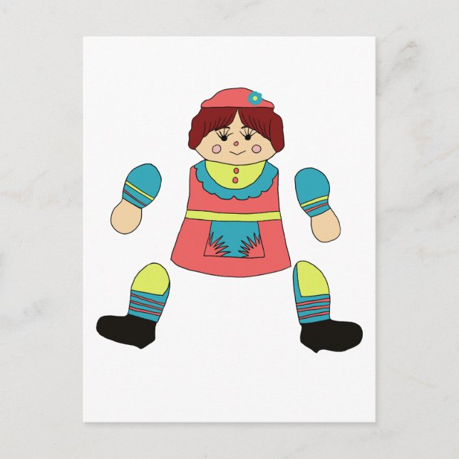 girl doll art articulated paper doll cut out vykort (Framsida)