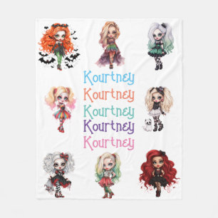 Girl Doll Spooky Halloween Theme med Namn Fleecefilt