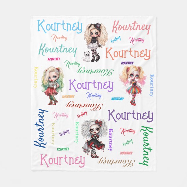 Girl Doll Spooky Halloween Theme med Namn Fleecefilt (Framsidan)