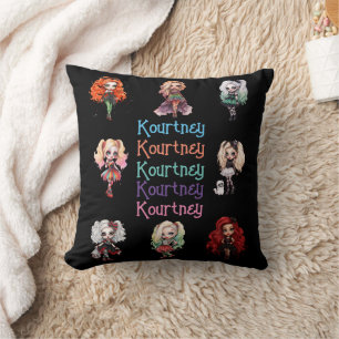 Girl Doll Spooky Halloween Theme med Namn Kudde
