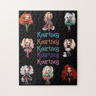 Girl Doll Spooky Halloween Theme med Namn Pussel