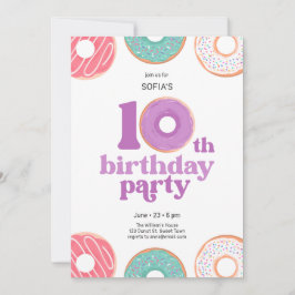 Girl donut 10th Birthday Party Invitation Inbjudningar