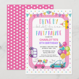 Girl Drive by Birthday Parad Quarantine Party Inbjudningar