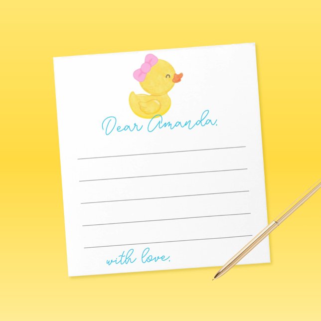 Girl Ducky 1st Birthday Time Capsule Note Lakan Anteckningsblock (Girl Duck 1st Birthday Time Capsule Note Sheets)