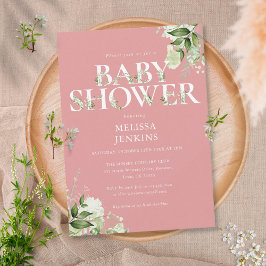 Girl Dusty Ro Rosa Greenery Brev Baby Shower Inbjudningar