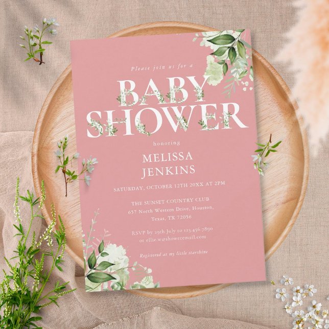 Girl Dusty Ro Rosa Greenery Brev Baby Shower Inbjudningar (Skapare uppladdad)