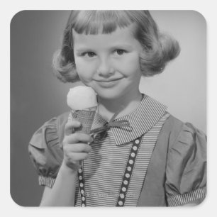 Girl Eating Ice Cream Fyrkantigt Klistermärke