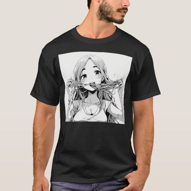 Girl Eating Spaghetti Manga T Shirt (Framsida)